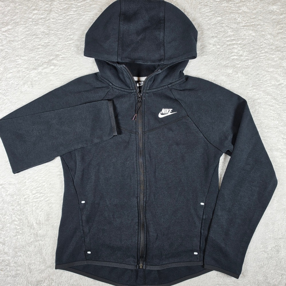 Nike Tech Fleece Womens S Black L/S Full Zip Hoodie BV3455-010 Pocket Athletic